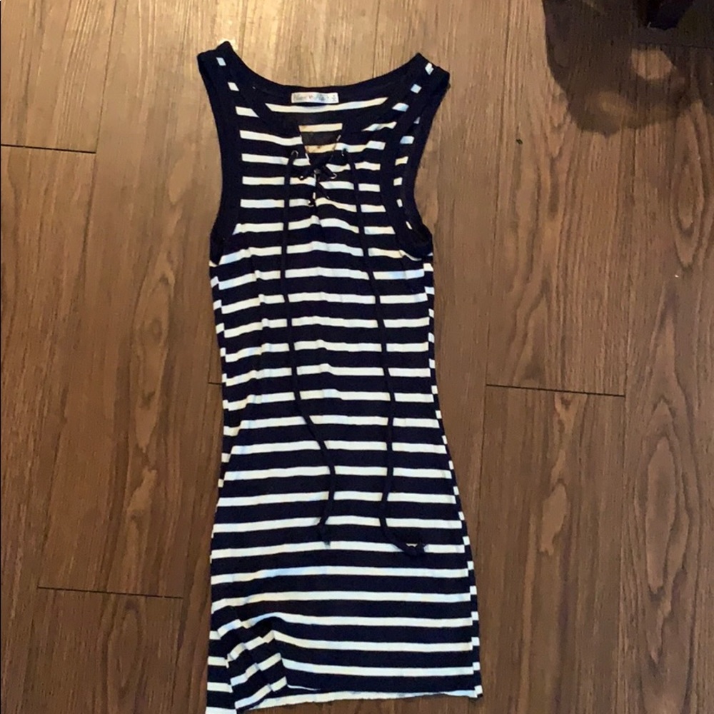 Blue and white string tie dress